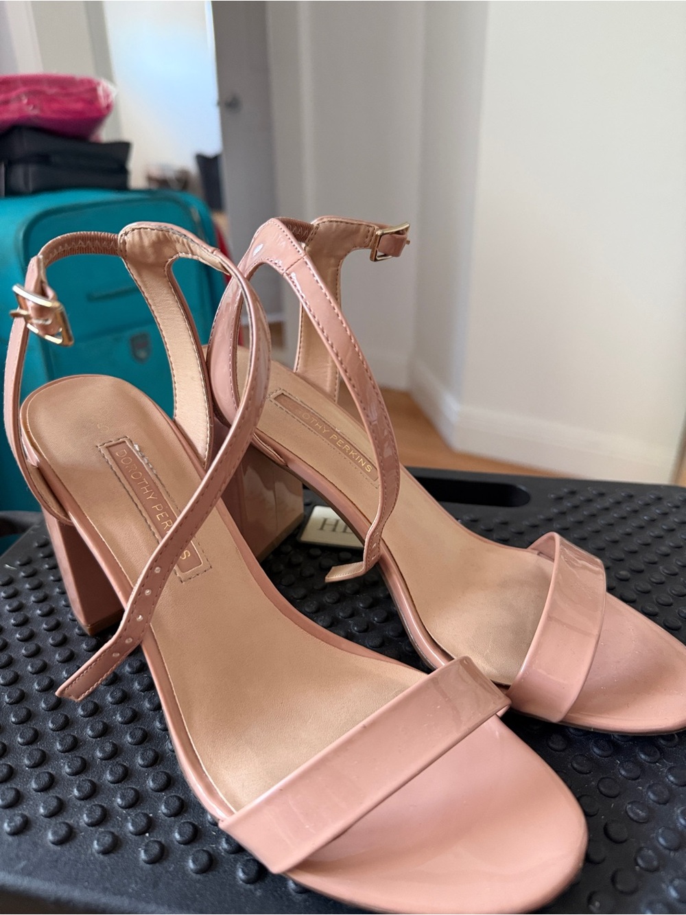 Dorothy Perkins Blush Pink Patent Block Heel Sandals